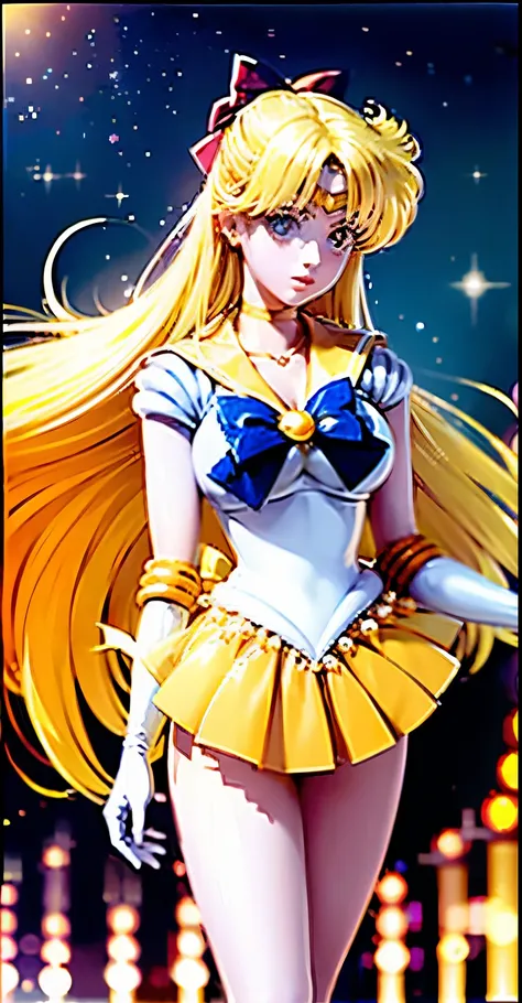 ((​masterpiece:1.4)、(top-quality:1.4)、(reallistic:1.7))、masuter piece:1.4、a beauty girl、(Sailor Moon:1.4)、Tsukino Usagi、Body Fit Sexy Sailor Senshi Uniform、(latex shiny)、(The jacket is a white sleeveless sailor suit)、(Skirt is blue sexy ultra ultra mini sk...