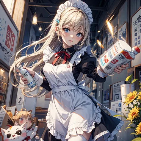 (独奏)，Anime girl wearing a red apron holding a bottle of milk, loli in dress, anime girl in a maid costume, Curvy little loli, splash ink art anime loli, smooth anime cg art, the maid outfit, gorgeous maid, change, Cute anime waifu wearing nice clothes, Cut...