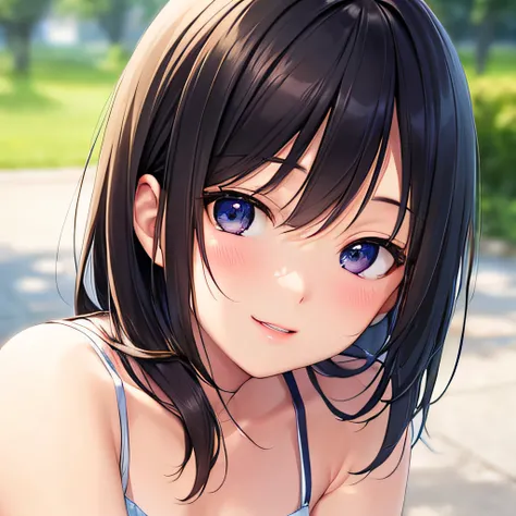 photographrealistic, (masutepiece,Best Quality:1.4),(8K,Raw photo,photographrealistic:1.2), Detailed skin,Detailed face,1girl in,Japanese Idol,Cute face, Black hair,Small breasts, slender, shiny eyes, Smile, BREAK (Side view:0.6), Cute camisole, pastel col...