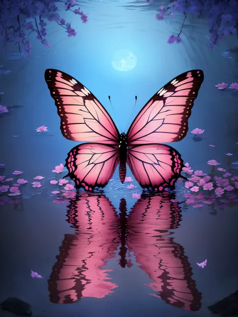 Butterflies are pink and black，Bubbles floating in water, butterflys, harmony of butterfly, pink reflection, wallpaper hd, butterfly stroke, pink petals fly, butterfly wings, pink and blue, wallpaper - 1 0 2 4, wallpaper hd, beatiful background, Beautiful ...