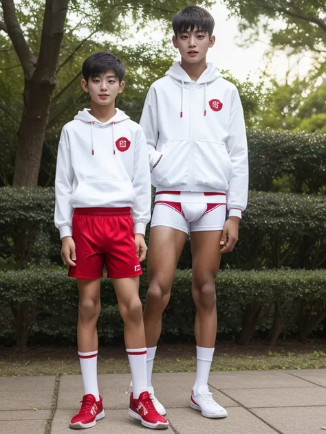 16 years old teenagers , very young , light-skin , wearing an dark red sexy underwear, tmasterpiece，k hd，the feet，Transparent sports vest，semi transparent，black long socks，The barefoot , red colour , handsome and cute , extreme cute boy , white skin , dark...