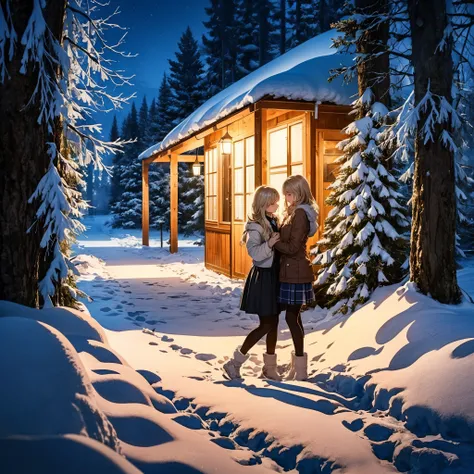 (masterpiece),(top-quality:1.2),1girl in,(masuter piece:1.3),exquisitedetails, Highest quality 8K resolution, Ultra-detailed, Realistic, Vibrant colors, Soft tones, With warm and gentle lighting, (snowy night:1.5),(Snowy city:1.4),designed for cozy aesthe...