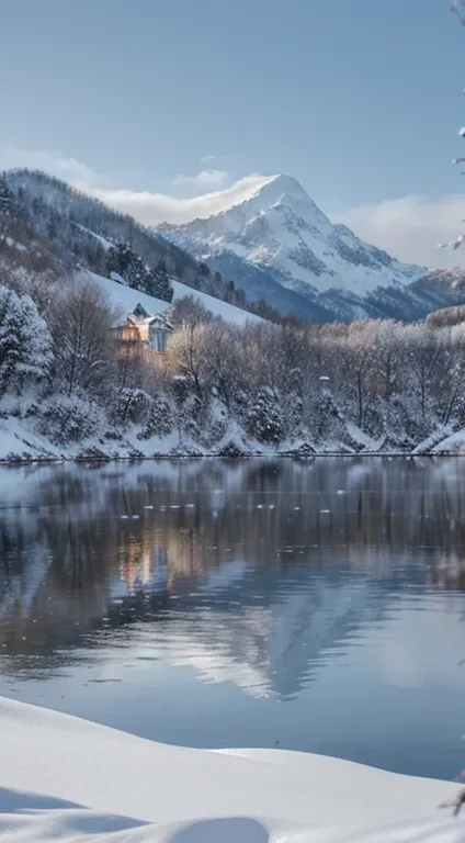 Use artificial intelligence to create high-quality images, Featuring advanced levels of detail and cinematic style. Imagine a snowy landscape，Soft snowflakes are falling one after another，Like a silver butterfly dancing in the silent air。The land was cover...