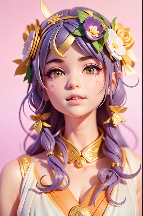 there is a woman with a flower crown on her head, ((young peoole)),chibi,blindbox, plastican00d,(best quality, 4k, 8k, highres, masterpiece:1.2), ultra-detailed, playful, cartoon, cute, 3d rendering,