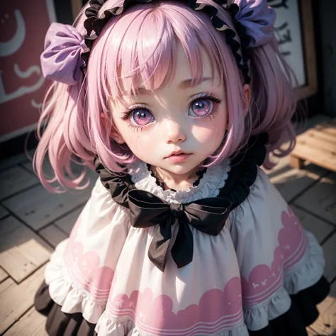 Little girl, colourfull, 9 years old, pastel colors,Sprinkle primary color paint、Dripping、Gothic lolita、Cute Girls in Anime、long eyeslashes、Lower lashes、short bangs、anime illustrated