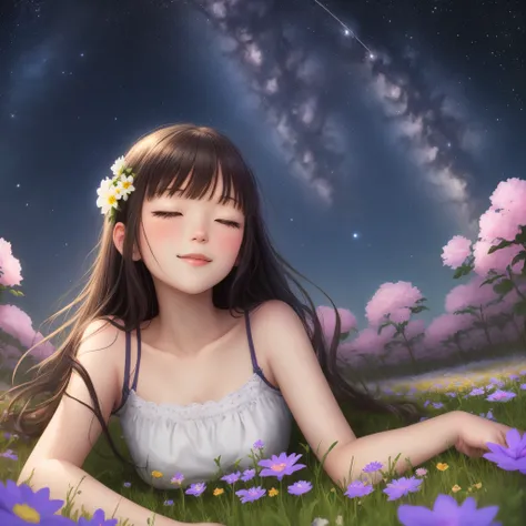 Lying in the flower field and watching the stars