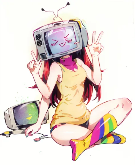 replace her head vith a tv,fullbody