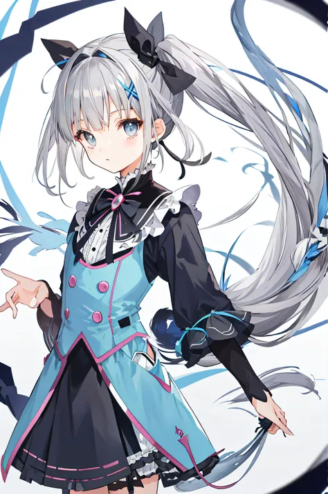 animesque, Petite girl, Gray hair, Hair Ribbon, Side tail