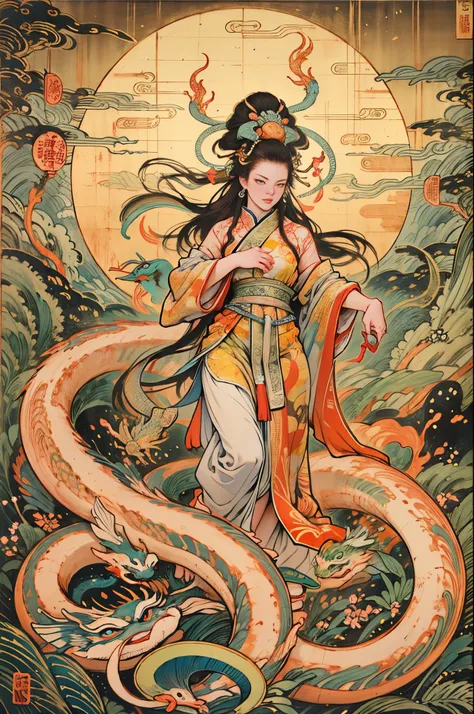 depicts the ancient goddess of creation，nuwa is the goddess with human body and snake tail（snake tail：1.6）（chinese mythology）。th...