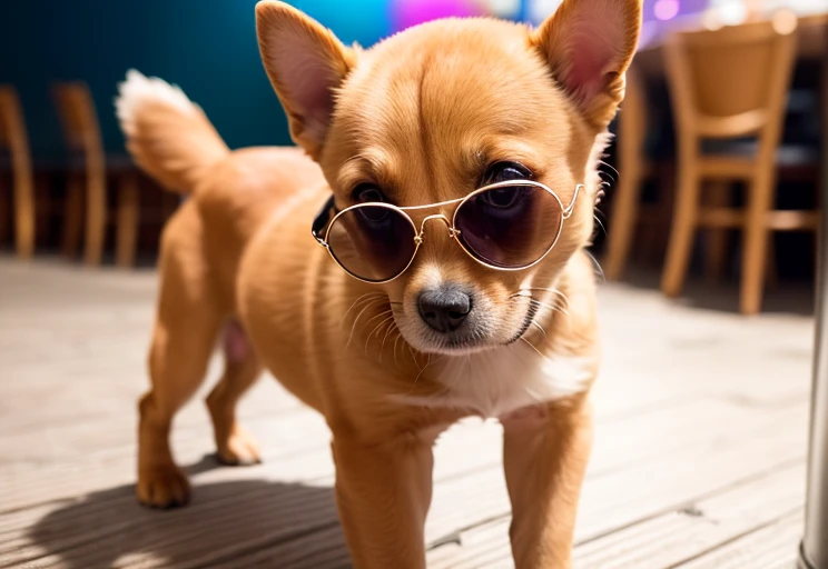 Caramel dog in a club with sunglasses