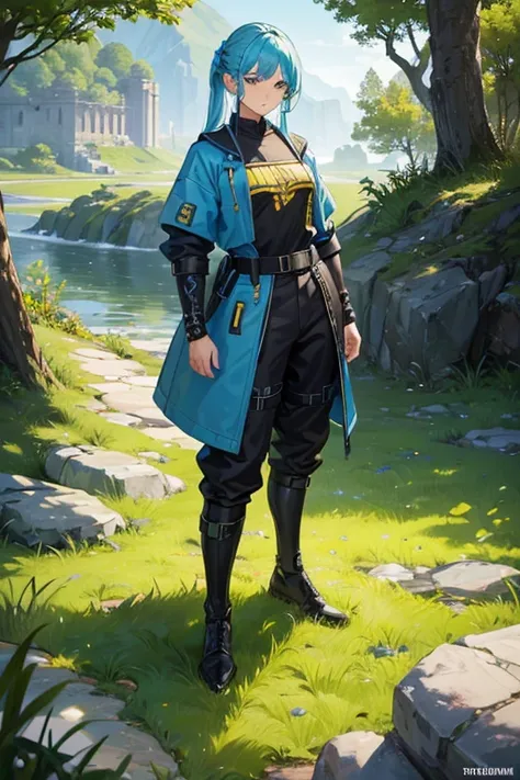 ((best quality)), ((masterpiece)), (detailed), detailed, rpg, full body, pose, yellow, grass green, water blue, streetwear, techwear, roman empire, dice