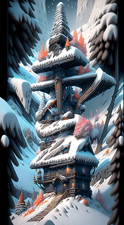 （Huge snowy mountains），（Blizzarding），Fantasyart，Surreal，,the ultra-detailed,