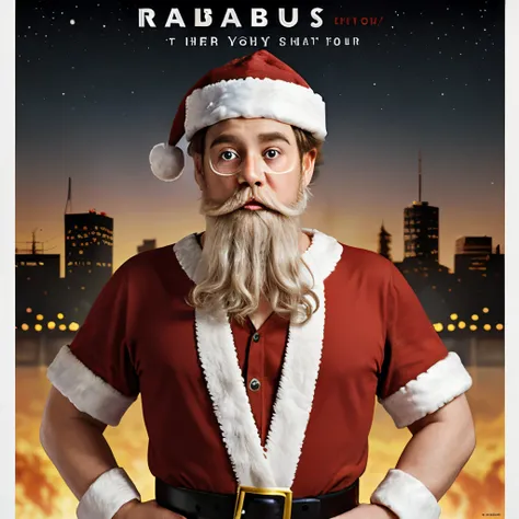 Pixar style poster with a three year old boy, rubio, big eyes dressed as santa claus