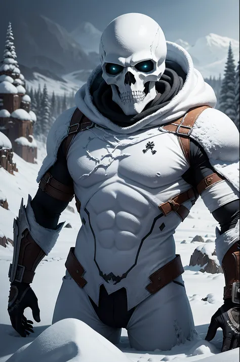 Snowy Valley of Skulls, world after the apocalypse, snowing, skulls in the snow, alien skulls