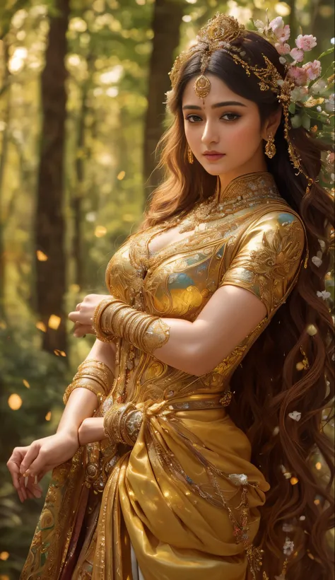 Face mix of Anushka Shetty and Nayanthara, a masterpiece ultrarealistic ultradetailed portrait of a beautiful girl in incredible goledn armor. baroque renaissance. in forest. medium shot, intricate, elegant, highly detailed. trending on artstation, digital...