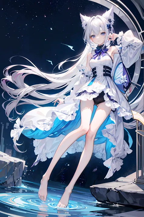 Lilac gradient hair,Asymmetrical hair,（（Hair is very thick 1.8，Hair is well-defined1.6））， Hair over the shoulder, messy  hair, Very long hair, shinny hair，(Long gray hair:1.2),A beautyful girl，（Luxury Platinum Mini Ultra Short Platinum Lolita，Made of trans...