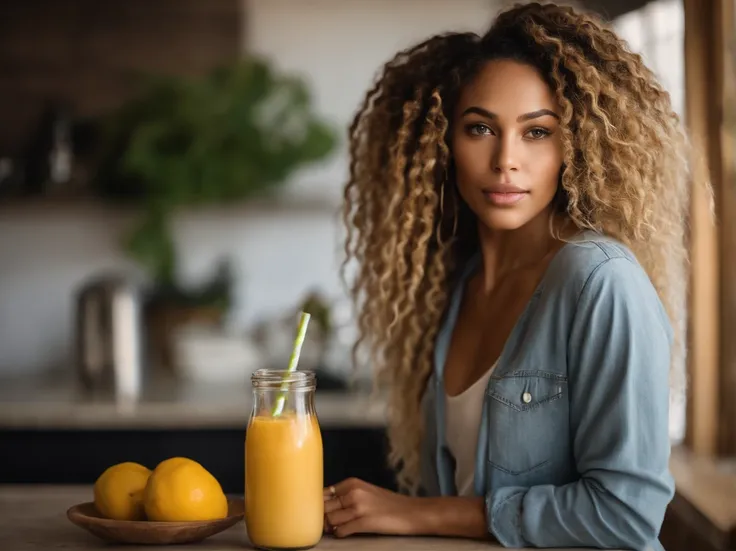 arafed woman with soft wavy boho dreadlocks with blonde highlight, photo of a beautiful woman, she has  light caramel skin with yellow undertones, gorgeous woman, mixed-race woman,  gorgeous beautiful woman, mixed race woman, with textured hair and skin, t...