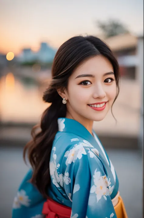 ulzzang -6500-v1.1, (Raw photo:1.2), (Photorealsitic), (Real:1.4), (((of the highest quality, 8K, masutepiece))), Crisp focus, (Beautiful woman with perfect figure), slender, (Hairstyle:    ass hole up)), ((Kimono: CALA)), Street: 1.2 Highly detailed face ...