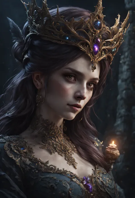 (dark magic), (grim), diadem, (intricate details), (hyperdetailed), 8k hdr, high detailed, lot of details, high quality, soft cinematic light, dramatic atmosphere, atmospheric perspective