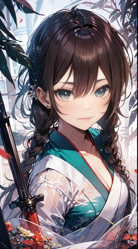 （（tmasterpiece：1.4, Best quality at best））+, （hyper-detailing）+, （Green-eyed：1.5）+, （Meticulous ears：1.5）, （cute girls）, （Classic green Hanfu：1.5）, Long ponytail details, Long braids on both sides, （wariza：1.2）, pale-skinned, （white cloth：1.5）, （black long...