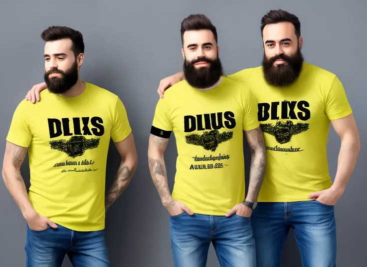 Deux hommes barbus , A chandail jaune tel &#39;autre chandail rouge , chandail jaune plus grande que l&#39;autre, ils ont en couple