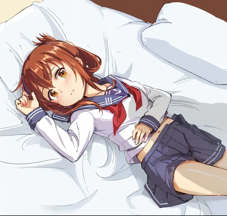 Anime girl lying on the bed with her head on the pillow, Suzumiya Haruhi, (Anime Girl), iwakura lain, Rei Hiroe, lyin in bed, Cute anime girl, clannad, Makoto, Anime Girl, lyin in bed, Rin, inspired by Yuki Ogura, in style of kyoto animation, sayori, Anime...