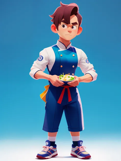 (A man wearing a chef&#39;s uniform&#39;校服&#39;校服&#39;校服, cartoon character),clean backdrop。HighDynamicRange,sporty attire,Colorful,gentlesoftlighting