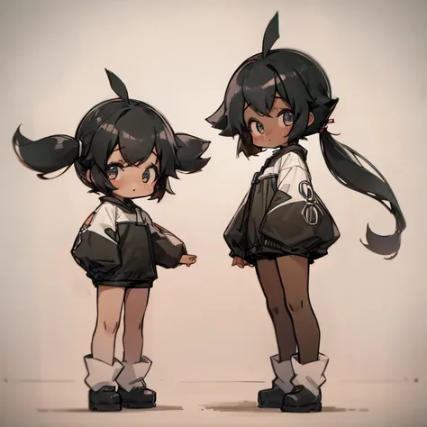 Short black girl,short twin tail,kawaii,full body,black skin