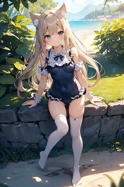 ((2D beautiful girl、top-quality、Perfect Finger 1.3、Perfect Anatomy 1.3、extremely delicate and beautiful illustration))、(Blur the background：1.2、cute petit girl、(transform sequence)、((Swimsuit with ruffles))、14years、Slender beautiful girl、Fractal Art、baby-f...