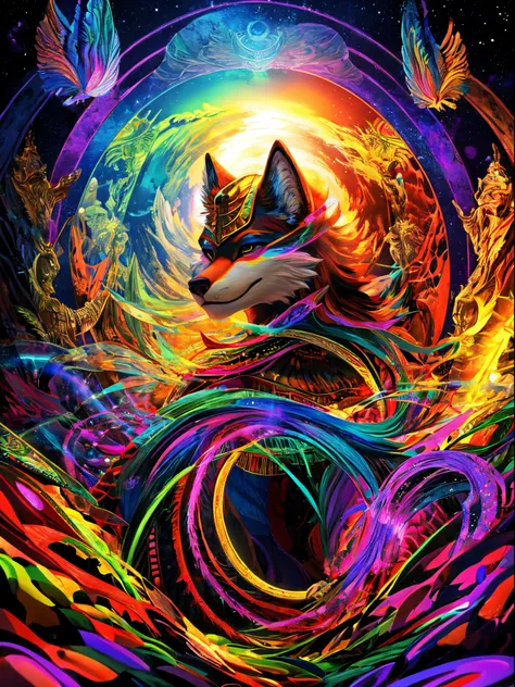 Mindblowing Art " yiff sexy fox furry in a psychedelic and surreal world, ultra-detailed, with vibrant colors and lighting effects, creating a masterpiece with 8k and 4k resolution. sexy furry fox is depicted with intricate details, merging with the surrou...