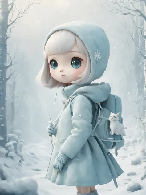 cute kawaii ethereal glacier ice theme winter fashion, 奈良美智、ray caesar、liuye design, magical scenic misty foggy snowy mountain f...