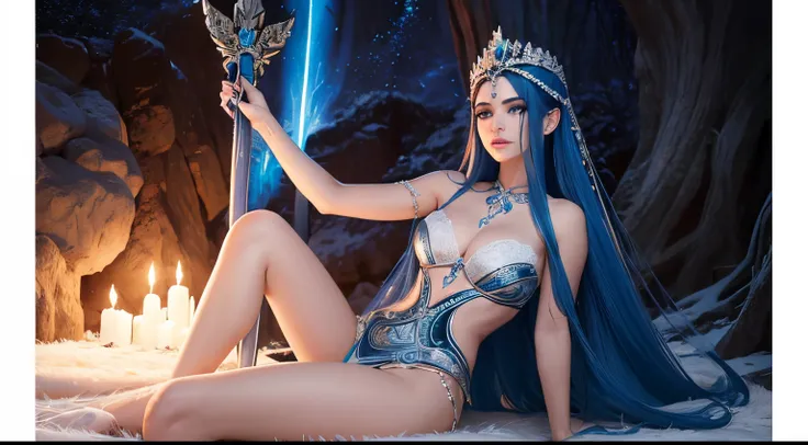 Cor de pele Azul como filme Avatar, Mulher de cabelo branco vestida com um traje com chifres e uma coroa, Rainha do gelo e da tempestade, Feiticeira do Gelo, rainha do gelo, Bruxa Frost Antiga Bonita, Ne zha de smite |, Rainha do Submundo, A Rainha do Gelo...