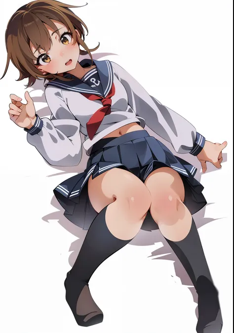 Anime girl in uniform sitting on a chair, Kantai Collection Style, Makoto, beautiful anime girl squatting, kancolle, the anime girl is crouching, railgun, shinkai makoto, anime moe art style, anime pose, Seductive Anime Girl, Cute Schoolgirl, Realistic Sch...