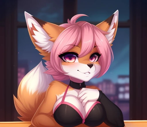 ((obra-prima, melhor qualidade)), (anthro furry:1.3, anthro:1.3, peludo:1.2, solo feminino:1.2), por teranen, teranen, fox, anthro, female, solo, cara de safado, Breathless, pink right iris, pink left iris, ((pelo rosa, corpo rosa)), enormes peitos, gordin...