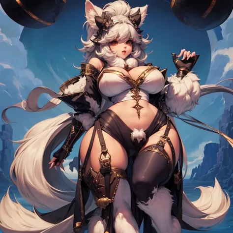 Solo、Furry、beast、Animal ears、180 degree leg opening、Whole body fluffy、scalpel、furred、Mofumofu、NOhumans、Big breasts、big butts、Full Body Furry、White hair