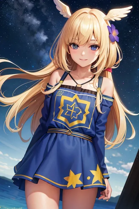 best quality, High_resolution, Diferente_Imagem, Antecedentes detalhados ,garota, random wear,flor, night sky,Dutch angle, Arremesso longo,Shy smile, usando uma roupa de moletom