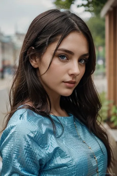 Certainly! Heres a prompt for creating a detailed description of a pretty Slavic girl with dark hair and blue eyes aged 25-28:

"Imagine a captivating young woman of Slavic heritage, aged 25-28, with an arresting beauty. Her dark hair cascades in luxurious...