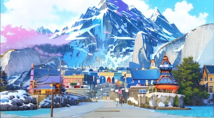 anime scene of a city with mountains as the background, anime landscapes, beautiful anime scenes, beautiful anime scenery, anime...