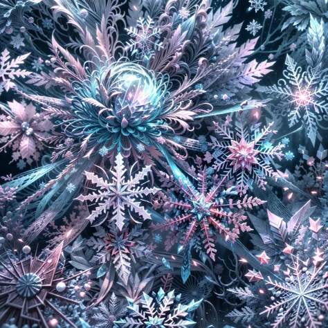 (best quality,4k,8k,highres,masterpiece:1.2),ultra-detailed[detailed] snowflakes, abstract chaos element, vibrant colors, intric...