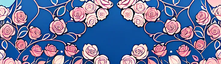 without humans,without humans,tmasterpiece,Best quality at best,(clear itinerary)，flat form style,(blue,Pink theme:1.2),rosette,petals,beatiful background,Symmetrical, patterned,blossoms,flower bouquet,the bow,Bow knot