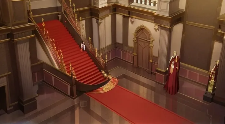 Arafad view of red carpet staircase leading to a large building, in their noble mansions, Screenshot of the animated movie, Today’s recommended anime is still, in the throne room, in the anime film, Opening scene, anime movie screenshot, Screenshots from t...