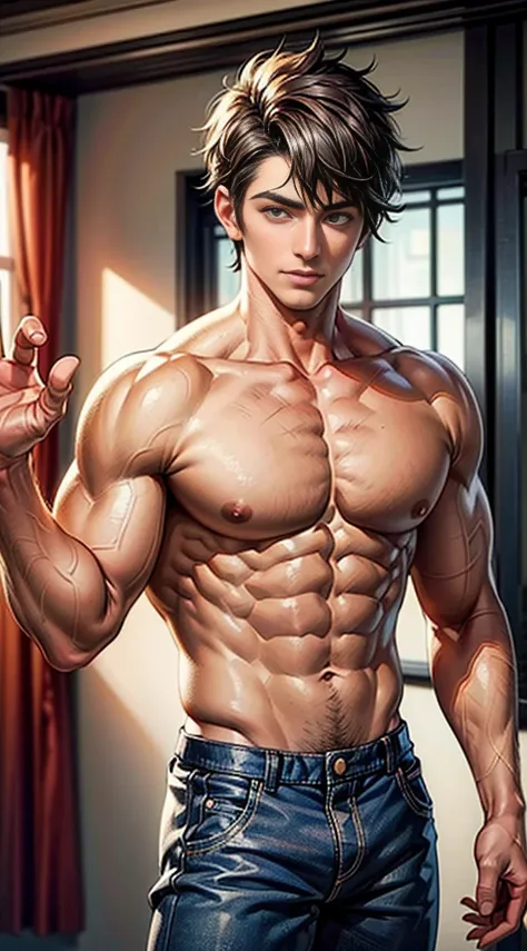 (masterpiece best quality 8k ultra-detailed:1.5) ultra realistic, solo standing male, muscular handsome (((perfect face,perfect ...