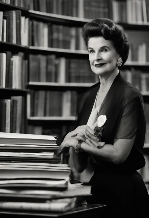 A candid shot of Vivian skillfully arranging a display of poetry books, with a mischievous glint in her eye and a playful smirk on her lips.,original,Vivian Hawthorne, the master librarian at the New York City Public Library, is a picture of elegance and i...