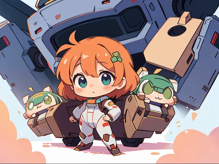 girl wearing a cute mecha suit, chibi