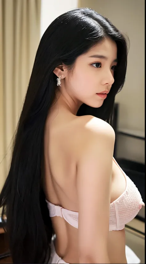 girl with、barechested、Long black hair、Rear view、all-fours、huge tit、turned around、cat ear、ssex