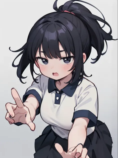 Anime girl in uniform points at something, anime moe art style, with index finger, heavy gesture style closeup, Anger and pointing, guweiz, Hinata Hyuga, nagatoro, guweiz on pixiv artstation, guweiz on artstation pixiv, Anime style. 8K, marin kitagawa fana...