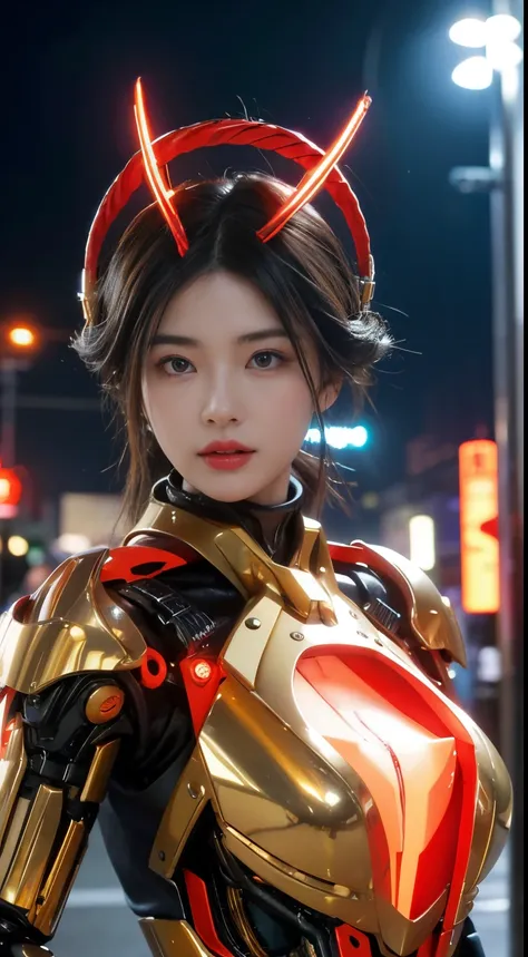 (1 Mechanical Girl)、top-quality、​masterpiece、超A high resolution、(Photorealsitic:1.4)、Raw photo、女の子1人、Golden hair、glowy skin、(((1 Mechanical Girl)))、（LED Lamp Mechanical Helmet）、(Small LED)、((super realistic details))、portlate、globalillumination、Shadow、octa...