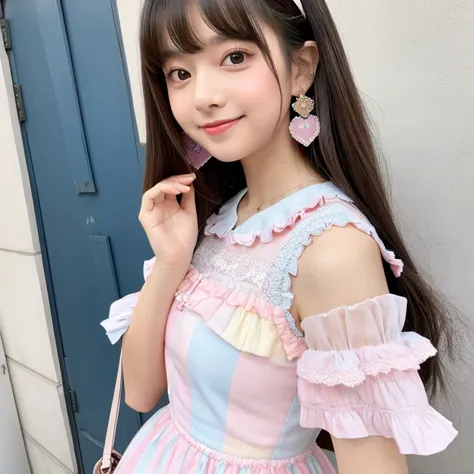 A woman wearing a pastel lolita dress,cute idol