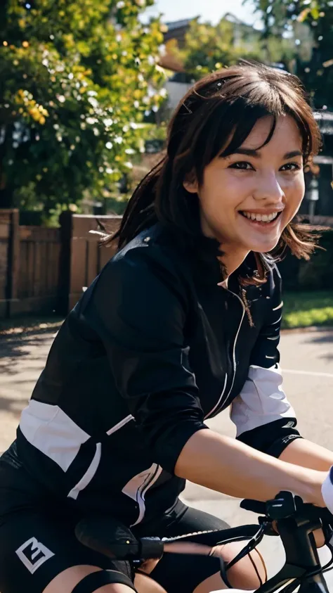 Lucy on the bike smiling