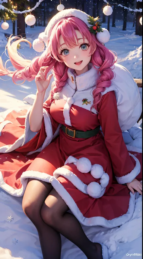 Mitsuri kanroji,Christmas Dress,bosque nieve